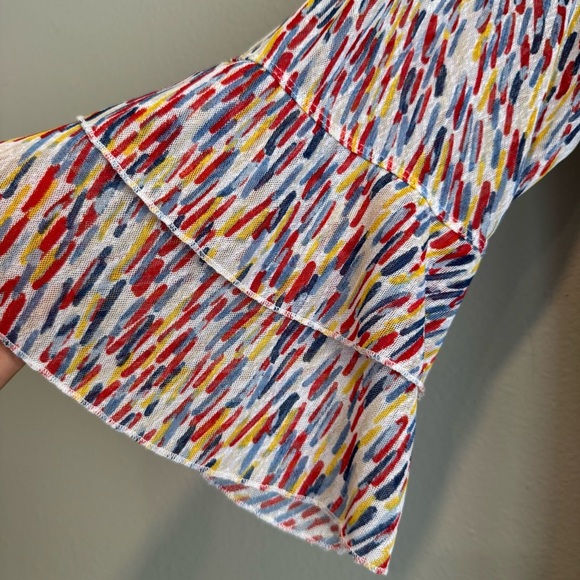 Multiples Colorful Patterned Open Front Mesh Cardigan Artsy Flare Sleeves 1X - Picture 4 of 6